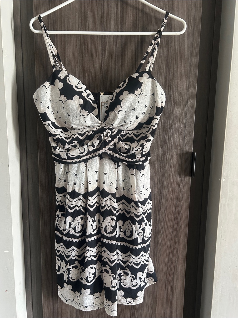 Black & White Patterned Spaghetti-Strap Dress